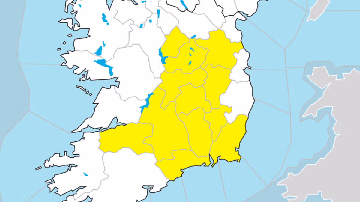 Met Eireann issues weather warning for 12 counties