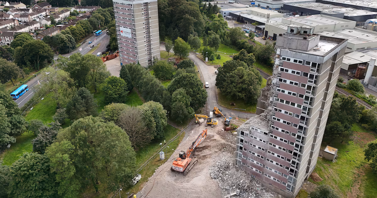 Demolition Begins on Twin Towers in Belfast