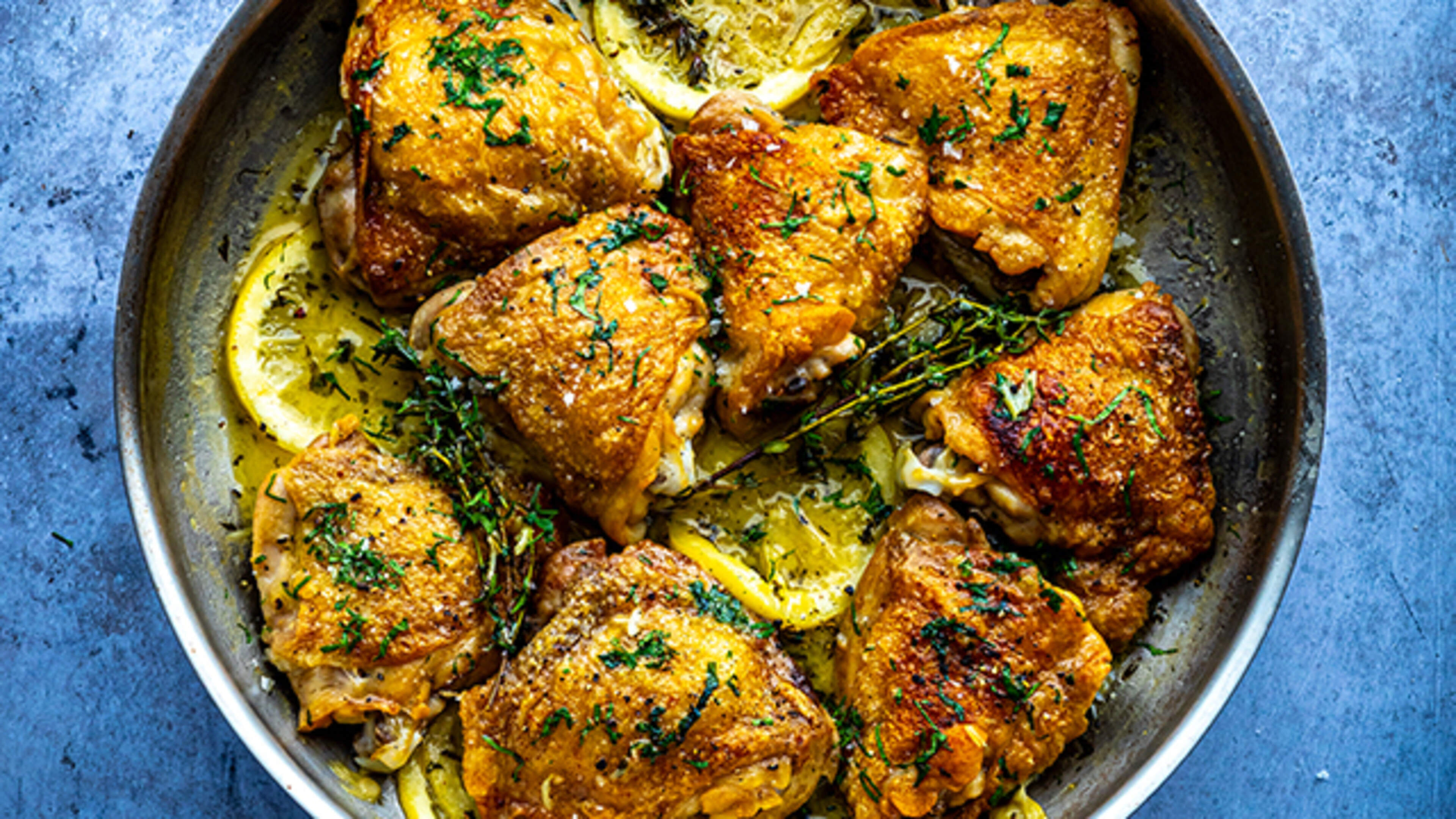 Garlic Lemon Thyme Crispy Pan Chicken Recipe