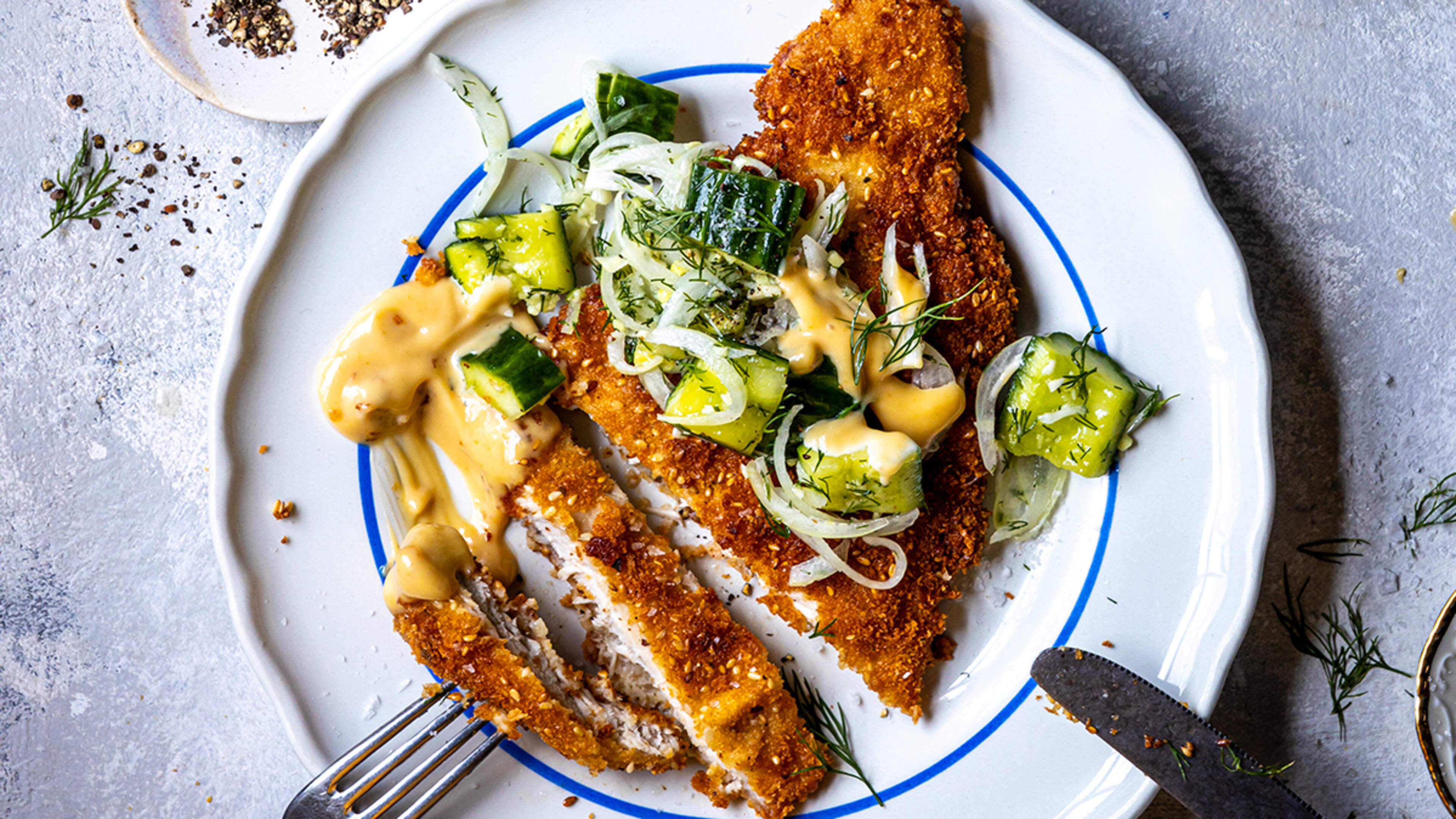 Pork Schnitzel Recipe with Pickled Cucumbers