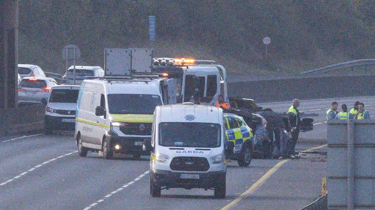 Car Crashes from Bridge onto M50 Motorway