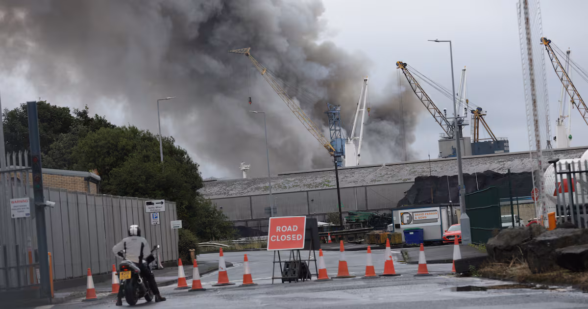 Firefighters Battle Blaze at Belfast Harbour